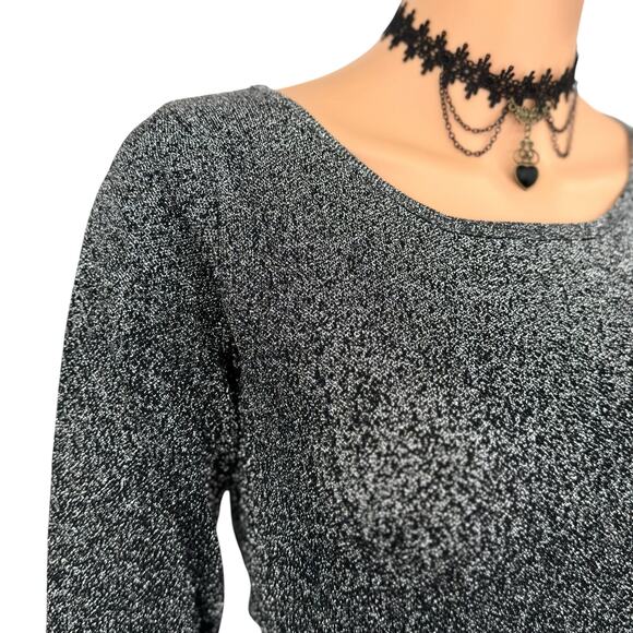 Chelsea & Theodore Metallic Shimmer Tunic Top Sz S Black Lurex Ombre Asymmetric - Picture 2 of 11
